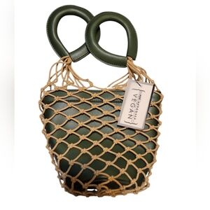 Melie Bianco ABBY Olive and Beige Netted Bag